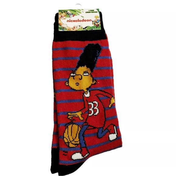 Nickelodeon Hey Arnold Gerold Striped Printed Crew Socks Adult OS - Picture 1 of 5
